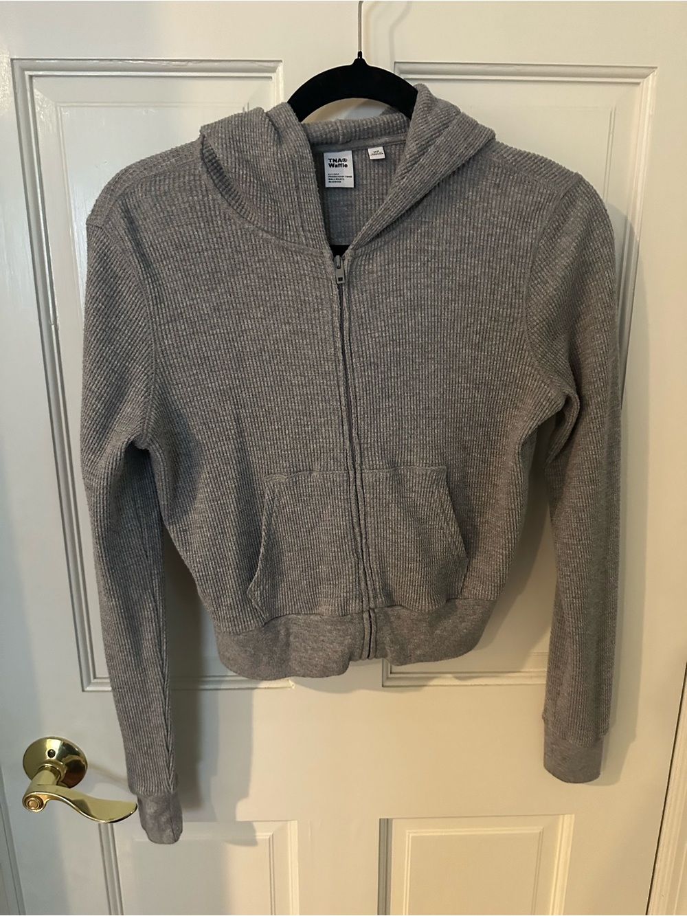 TNA/ Aritzia woman’s  Ribbed Zip-Up Hooded Jacket - Gray